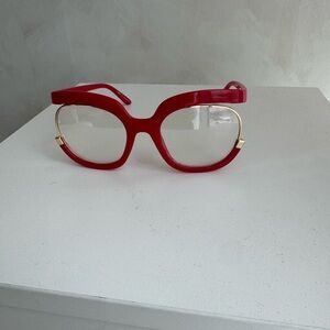 Red Oversized Glasses with Gold Accents